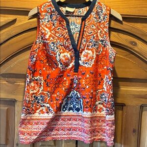 Lucy & Laurel Orange and Blue Patterned Blouse